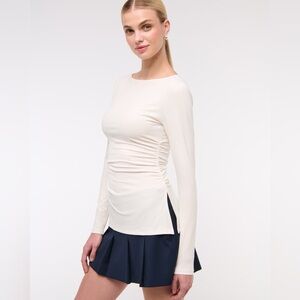 Abercrombie & Fitch Long-Sleeve Stretch Crepe Slash Top- Dark Brown - NWOT